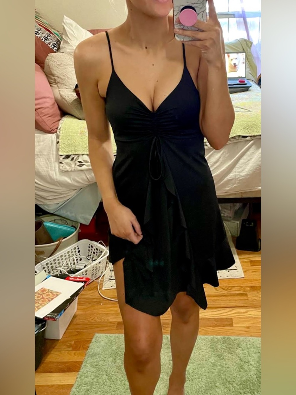 Timing | NWOT Black Tie-Front Spaghetti Strap Dress